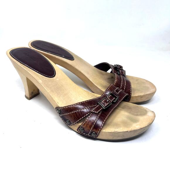 Xhilaration Vintage Sandal Women's 9.5 Y2K Leather Open Toe Wooden Platform Heel - Picture 1 of 12